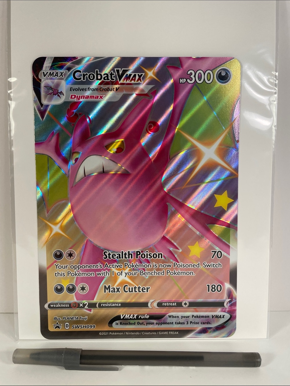 JUMBO Pokemon Crobat VMAX Card - Pink, Purple, Gold Shine